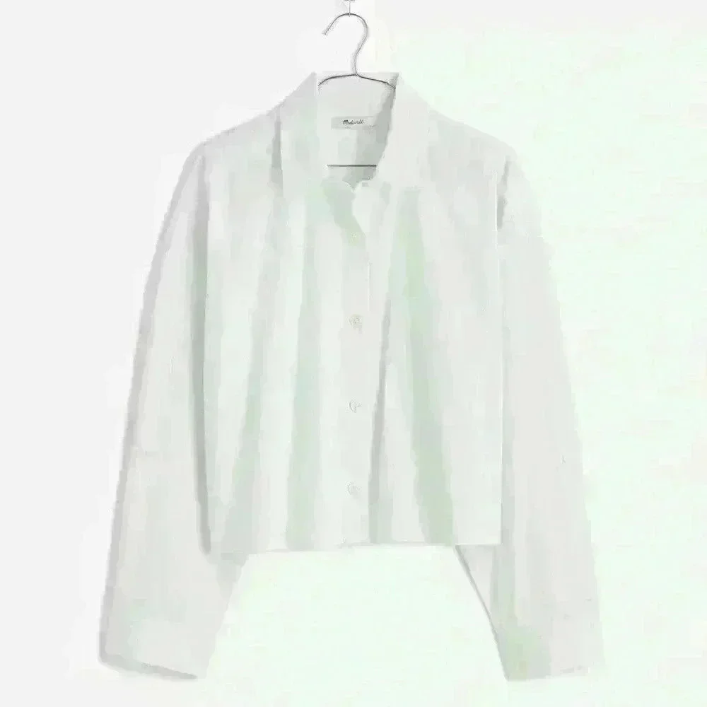 Madewell Straight Hem Women’s White Button-Up Cropped Shirt - Picture 2 of 9